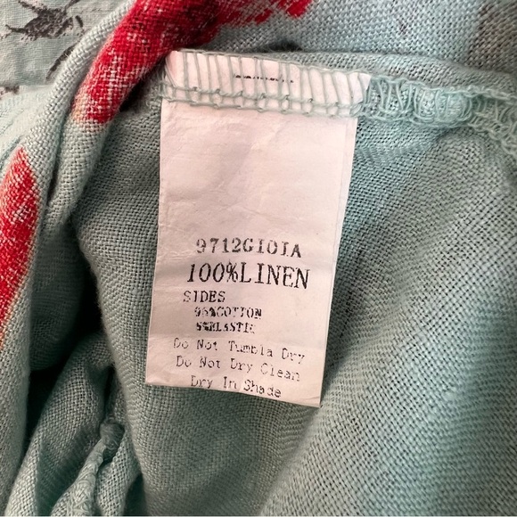 Helga May Italy Relaxed Linen Floral Short Sleeve Dress Light Blue Red Medium - Picture 6 of 6